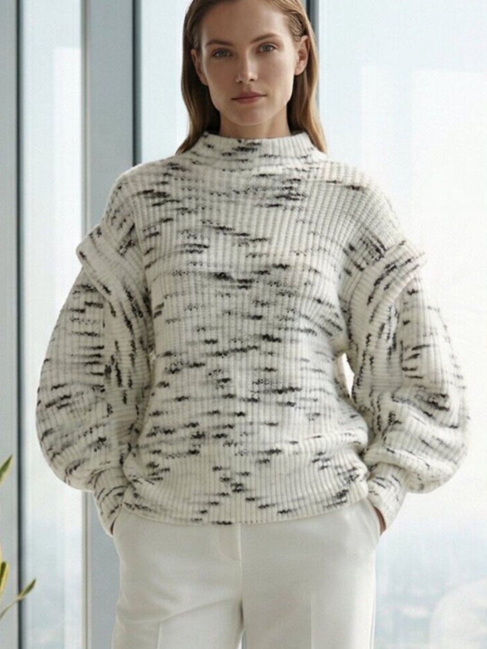 Anthropologie Varley Belgrave Knit Sweater Wool Blend Statement Sleeves
